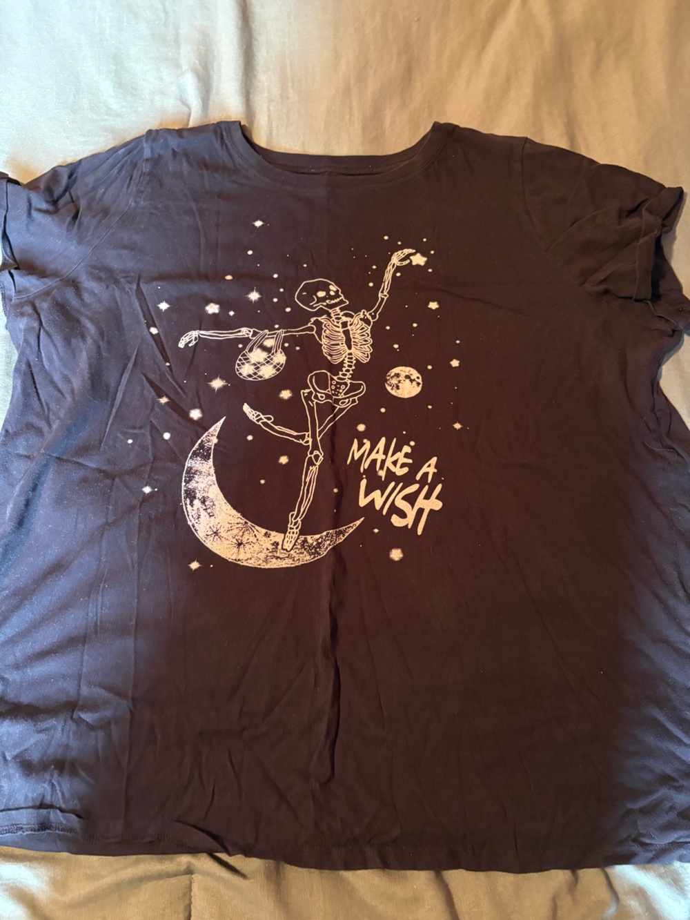 Make A Wish Skeleton Moon Graphic Tee - Black